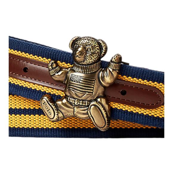 Polo Ralph Lauren Polo Bear sz 40 canvas USA blue yellow belt  stripe - Picture 2 of 10